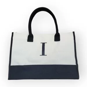 Bolsa Tote de Lona Bicolor Bordado