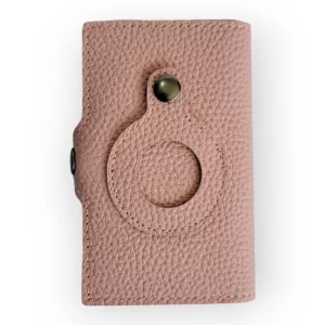 Porta Tarjetas de Metal, Cubierto de Piel Color Rosa